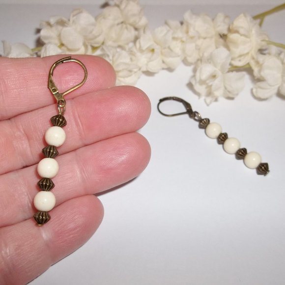 Cream and Bronze Boho Earrings Rustic Style 5135 - Picture 6 of 8